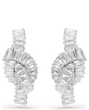 Image of Swarovski Matrix Earrings, Baguette Cut, Knot, White, Rhodium Plated 5727040