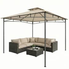 Image of Outsunny 3 x 3 m Gazebo, Outdoor Gazebo Canopy with 2-Tier Roof, Khaki