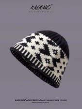 Image of Christmas gift choice Brand new black and white wool beanie hat unisex 