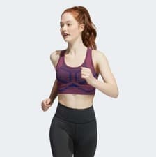 Image of ADIDAS Women's Burgundy Studio Two-Tone Sports Bra Activewear RRP £30