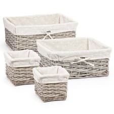 Image of 4 x Wicker Willow Gift Hamper Storage Baskets, Removable Lining, Nestable