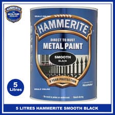 Image of Hammerite Smooth Black Direct To Rust Metal Paint 5L