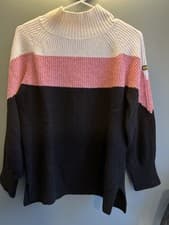 Image of Barbour High Neck Wool Blend Jumper Cream Pink Black Women's 10 - Unworn