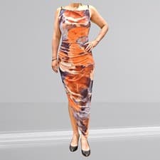Image of Orange & Purple Abstract Print Maxi Dress  Size 12-12+ Adjustable Straps