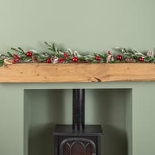 Image of 1.9m Christmas Frosted Pinecone Garland with Red Berries and Baubles
