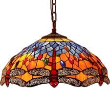 Image of Bieye L30709 Dragonfly Tiffany Style Stained Glass Ceiling Pendant Fixture