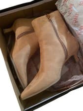 Image of Brand New Camel Suede Ankle Boots | Tan Block Heel | Side Zipper Women Size 8