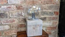 Image of Glass globe table lamp on a chunky wooden plinth 45cm x 24cm new