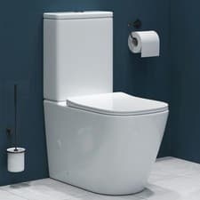 Image of Back to Wall Rimless Close Coupled Toilet WC Bathroom Soft Close Seat, Cistern