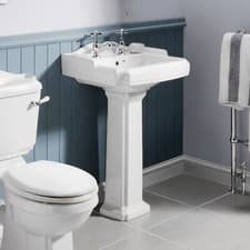 Image of Traditional 590mm Wash Basin & Full Pedestal 2 Tap Holes Bathroom Sink Ceramic