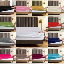 Image of Luxury Silk Satin 40CM Deep Fitted Sheet Set Single Double King Size Soft Touch
