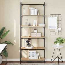 Image of WALPLUS 6 Tier Bookcase Sonoma Oak 76x192cm Tall Display Storage Unit