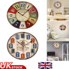 Image of Large Wall Clock Colourful Retro Vintage Rustic Home Round Clock Large Number UK