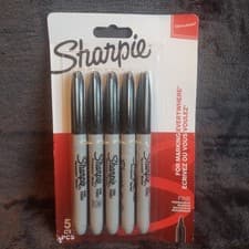 Image of SEALED Sharpie Black Ink FINE Point Bullet Tip Permanent Marker Pens Pack of 5