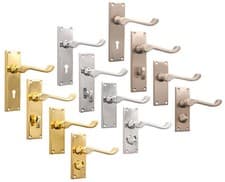Image of Door Handles Set Victorian Scroll Lever Latch Lock Bathroom Privacy Pull Pair