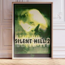 Image of Wooden Framed Poster 12x18 Silent Hill 2 PS2 Green Cover Neon Art