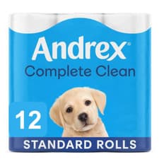 Image of Andrex Complete Clean Toilet Tissue Unique 3D Wave Texture 12 Rolls