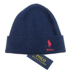 Image of Polo Ralph Lauren Men's Beanie Hunter Navy Wool Blend w Signature Polo Player
