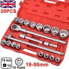 Image of HEAVY DUTY 3/4" Inch dr Socket Set 19-50mm 12 Point Sockets Ratchets Extensions