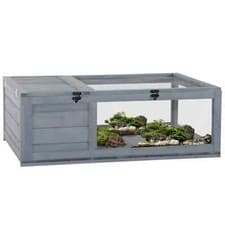 Image of PawHut Tortoise House with Mesh Roof Small Pet Reptile Wooden House - Grey