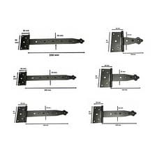 Image of Pair Tee Hinges Black Decorative Heavy Duty Strap T Hinge Door Gate Shed