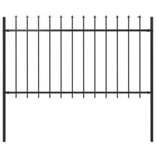 Image of Berkfield Garden Fence with Spear Top Steel 1.7x1 m Black vidaXL