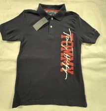 Image of Boys 8/10 Tommy Hilfiger Polo Shirt With Red And White Writing New With Tags