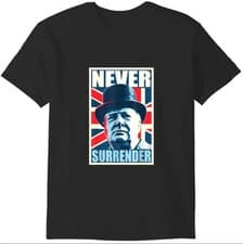Image of Winston Churchill Never Surrender Cotton Black T-Shirt