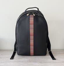Image of Paul Smith Black Leather Signature Stripe Backpack Made In Thailand BNWT