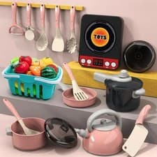 Image of 28Pcs Kids Play Kitchen Toy Childrens Cooking Utensils Pans Pots Accessories Set