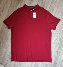 Image of Ralph Lauren Mens Polo Shirt Custom Slim Fit Size XXL Red Short Sleeve Blue Pony