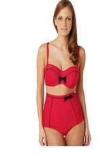 Image of 32G PANACHE SWIMWEAR BRITT BANDEAU BIKINI BRA+14 HIGH PANT-SET SW0823- RED-SPOT