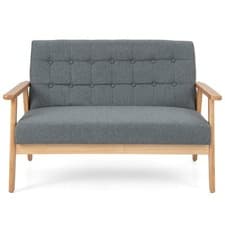 Image of COSTWAY Linen Loveseat Sofa 2-seat Cushioned Couch with Rubber Wood Frame-Grey