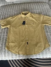 Image of NWT GANT Peach Poplin 100% Cotton Short Sleeve Button Down Shirt Khaki 90s - XL