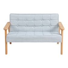Image of Nordic Wood Frame Linen Fabric Armchair Padded Mini Sofa Chair Children Loveseat