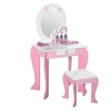 Image of HOMCOM Kids Dressing Table, Girls Vanity Set w/ Mirror and Stool, Unicorn-Design