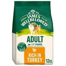 Image of 12kg James Wellbeloved 1-7 Years Adult Dry Cat Food Complete & Balanced Turkey