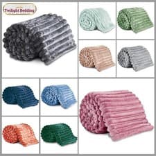 Image of Throw Blanket for Sofas Couch Bed Faux Fur Soft Large Fleece Ribbed Blankets