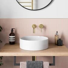 Image of Fluted Countertop Basin Gloss White Ceramic Modern - 360 x 360mm Modern