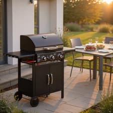 Image of Blazebox 3 Burner Gas BBQ Grill Steel Large Cooking Area Side Tables & Warm Rack