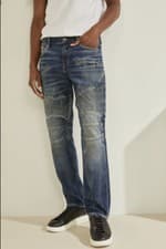 Image of $148 Guess Men's Eco Slim Tapered Moto Jeans Pin Tuck Details Size 32