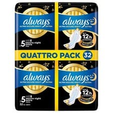 Image of Always Ultra Night Secure Sleep Sanitary Extra Wings Size 5 Quattro Pack 32 Pads