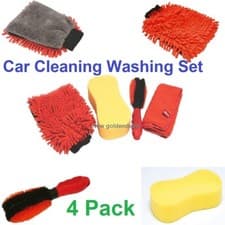 Image of Hilka Pro Craft Car Cleaning Washing 4 Pack Sponge Wheel Brush Wash Mat Cloth