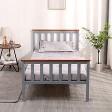 Image of SINGLE BED PINE FRAME 3ft GREY & OAK WOODEN SHAKER STYLE BEDROOM FURNITURE