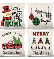 Image of Christmas Pillow Covers 18x18 Set of 4 Christmas Decorations Farmhouse Merry