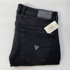 Image of Guess Men's Finnley Slim Tapered Destroyed Jeans Black Eco Denim Size 33