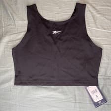 Image of Reebok Women Small Black Crop Top Athletic Gym Training Workout Tank Performance