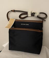 Image of Michael Kors Kempton Blue Messenger  Nylon/Leather Crossbody Bag