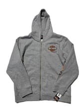 Image of Harely Davidson Hoodie Sweatshirt Womens Large Gray Flame Sleeve Full Zip NWT