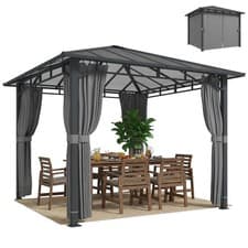 Image of Outsunny 3 x 3 m Hardtop Gazebo with PC Roof, Aluminium Garden Gazebo, Tan